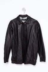 DARK BROWN LEATHER BOMBER JACKET