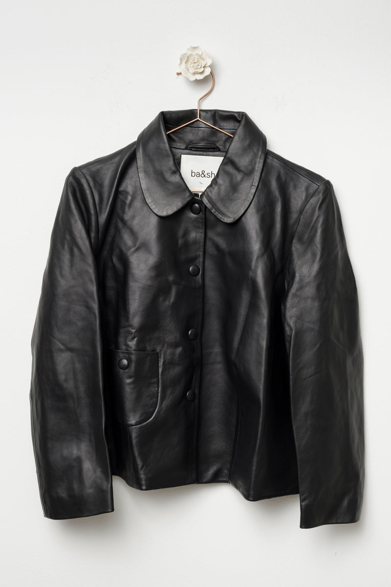 short black leather jacket