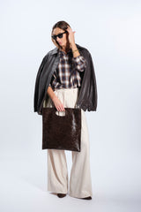 DARK BROWN LEATHER BOMBER JACKET