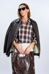 DARK BROWN LEATHER BOMBER JACKET