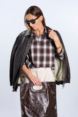 DARK BROWN LEATHER BOMBER JACKET