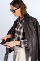 DARK BROWN LEATHER BOMBER JACKET