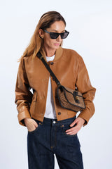 BOMBER CROP IN PELLE CAMMELLO