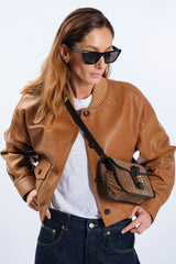 BOMBER CROP IN PELLE CAMMELLO