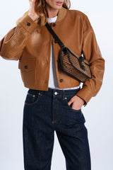 BOMBER CROP IN PELLE CAMMELLO