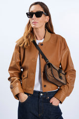 BOMBER CROP IN PELLE CAMMELLO