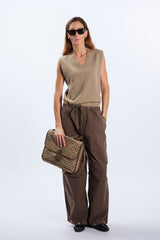 PANTALONI A GAMBA LARGA IN TWILL DI COTONE