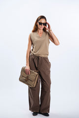 PANTALONI A GAMBA LARGA IN TWILL DI COTONE