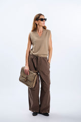 PANTALONI A GAMBA LARGA IN TWILL DI COTONE