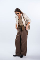 PANTALONI A GAMBA LARGA IN TWILL DI COTONE