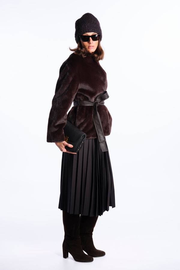 Brown faux fur with belt