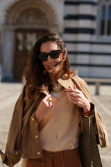 Camicia in seta unita cipria