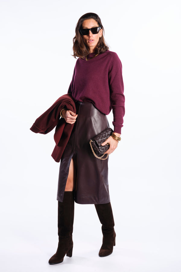 Burgundy leather skirt