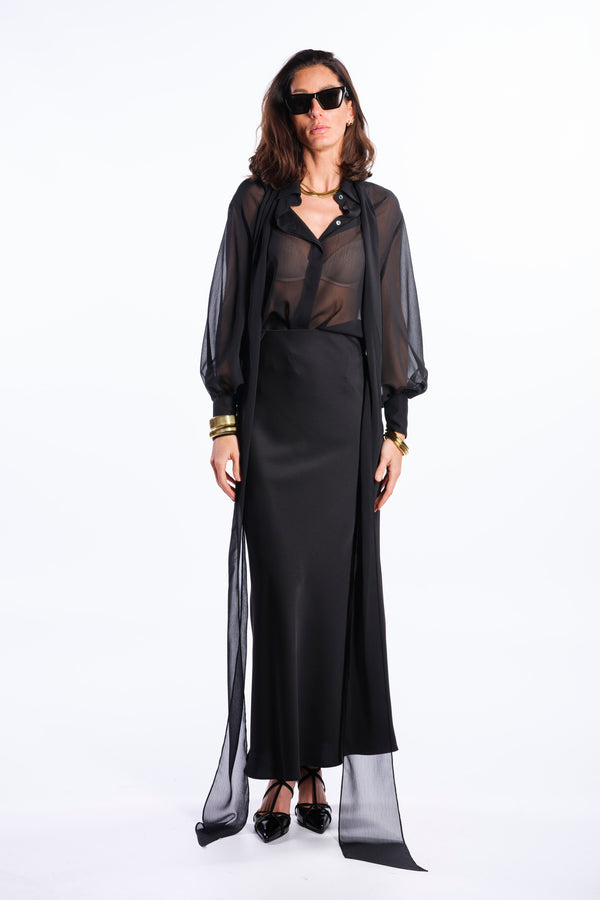 Long black dress with open back