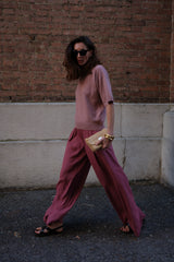 PANTALONE IN MISTO SETA MALVA