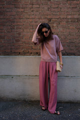 PANTALONE IN MISTO SETA MALVA