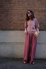 PANTALONE IN MISTO SETA MALVA