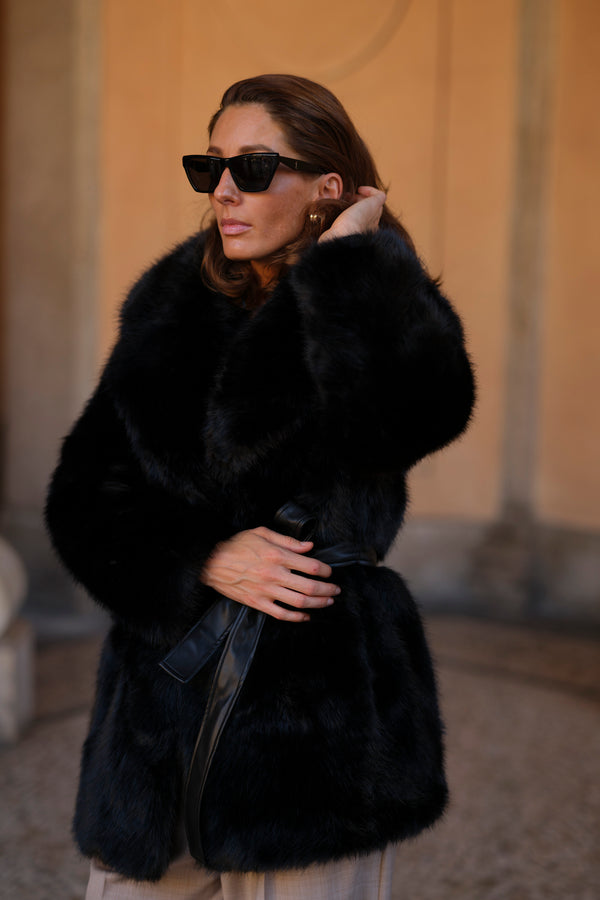 Black fur with belt
