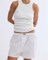 WHITE BOXER SHORTS
