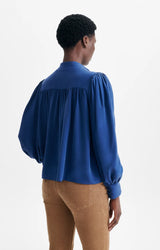 BLUSA IN SETA BLU INCHIOSTRO