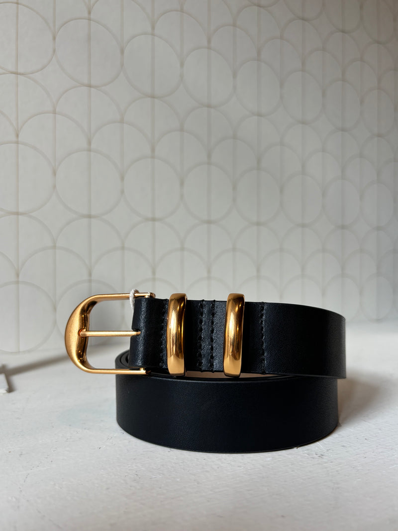 30mm black leather belt