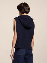 GILET CON CAPPUCCIO IN LANA A COSTE BLU NAVY