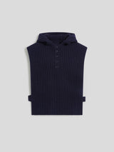 GILET CON CAPPUCCIO IN LANA A COSTE BLU NAVY