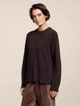 round neck sweater WITH RELAXED RIBBED EDGES MAHOGANY