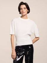 MAGLIA GIROCOLLO MANICA CORTA IN MISTO LANA E CASHMERE BIANCO
